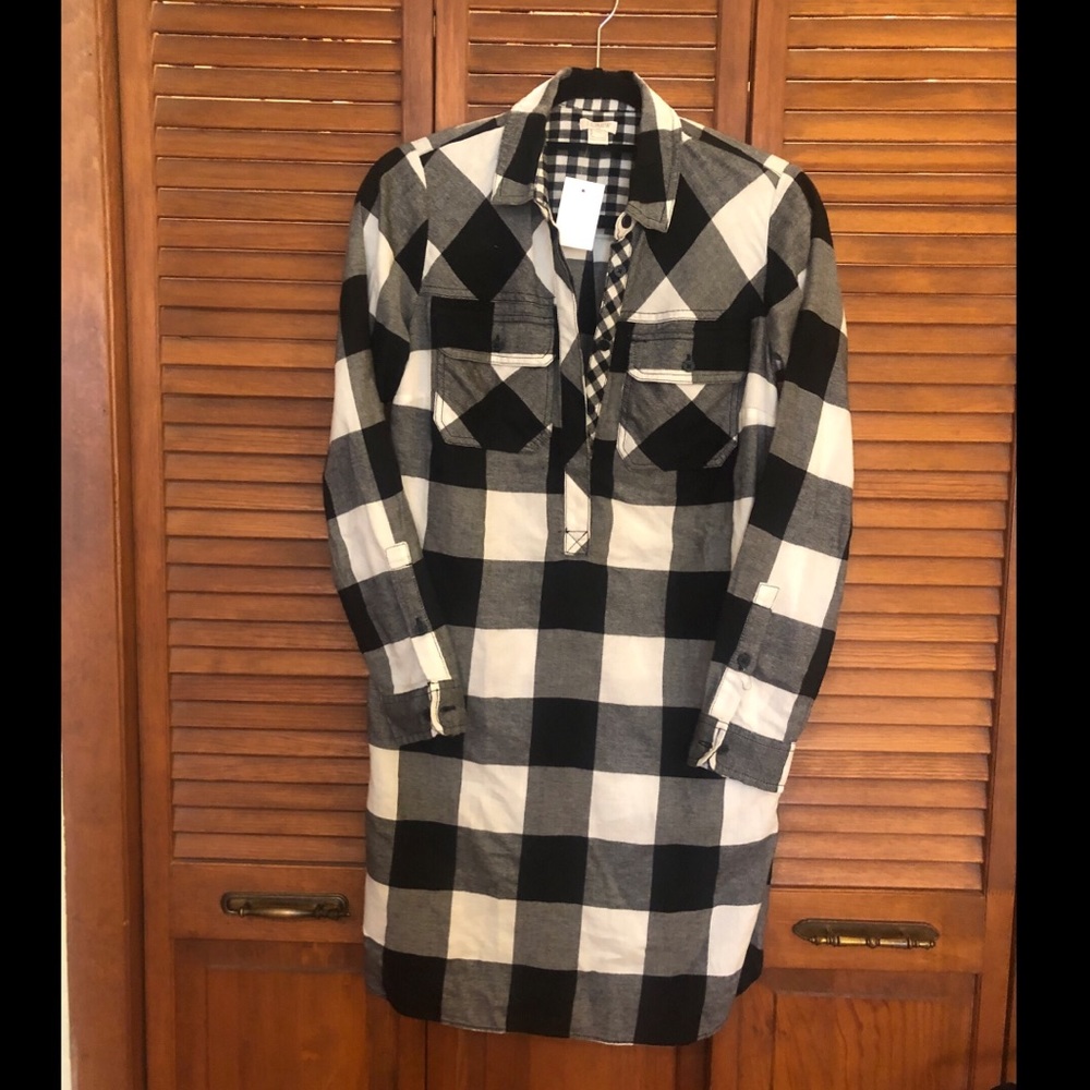 J. Crew Flannel Shirt Dress Black & White 
Cotton
